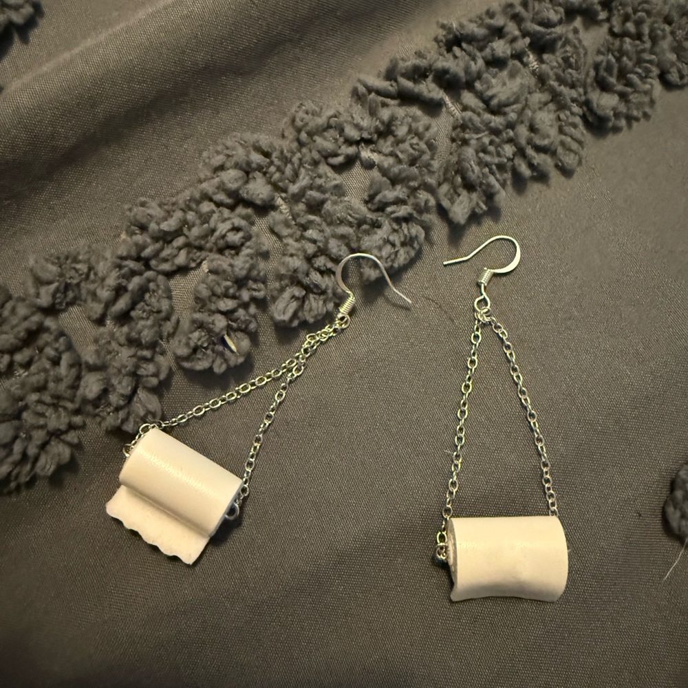 Toilet paper funny Dangle Earrings - Picture 2 of 3